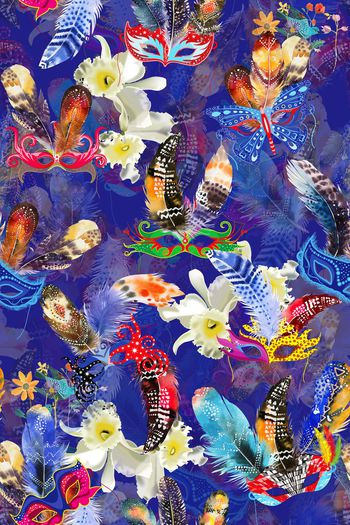 646197-时尚面具 羽毛花朵