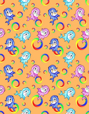 646849-手绘卡通小海豚 彩色圈圈