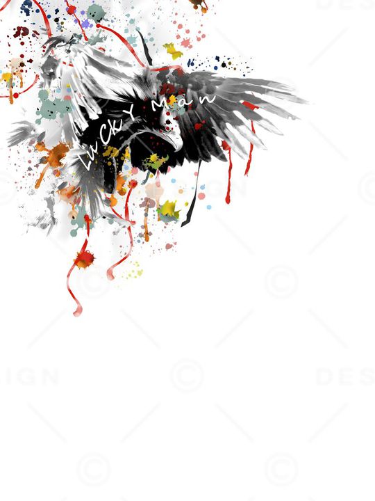 原创水墨老鹰水彩喷溅花印花华亿平台图片