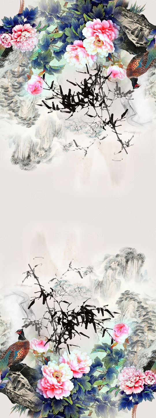 山水画印花华亿平台图片