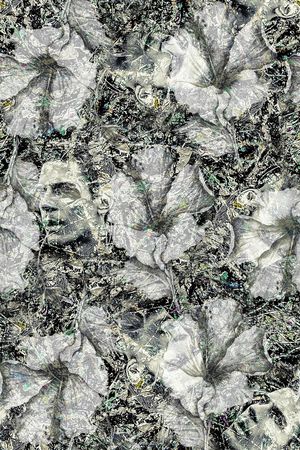 时尚抽象手绘人物花朵数码印花印花华亿平台图片