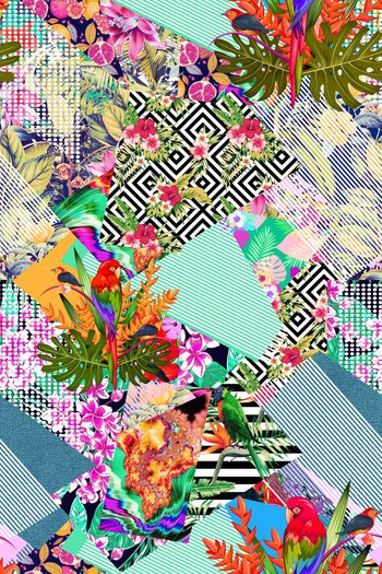 648103-时尚几何热带雨林拼接