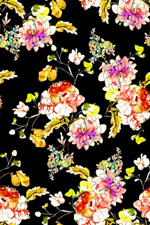 抽象手绘满版花卉印花华亿平台图片