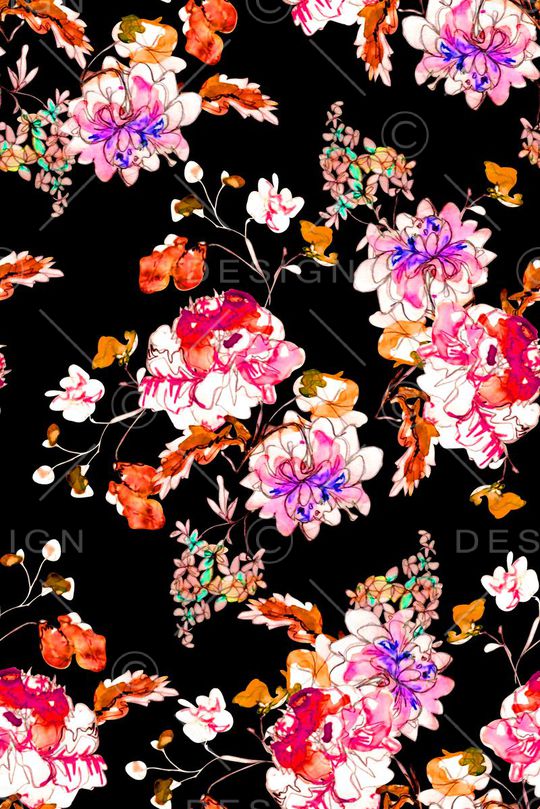 抽象手绘满版花卉印花华亿平台图片