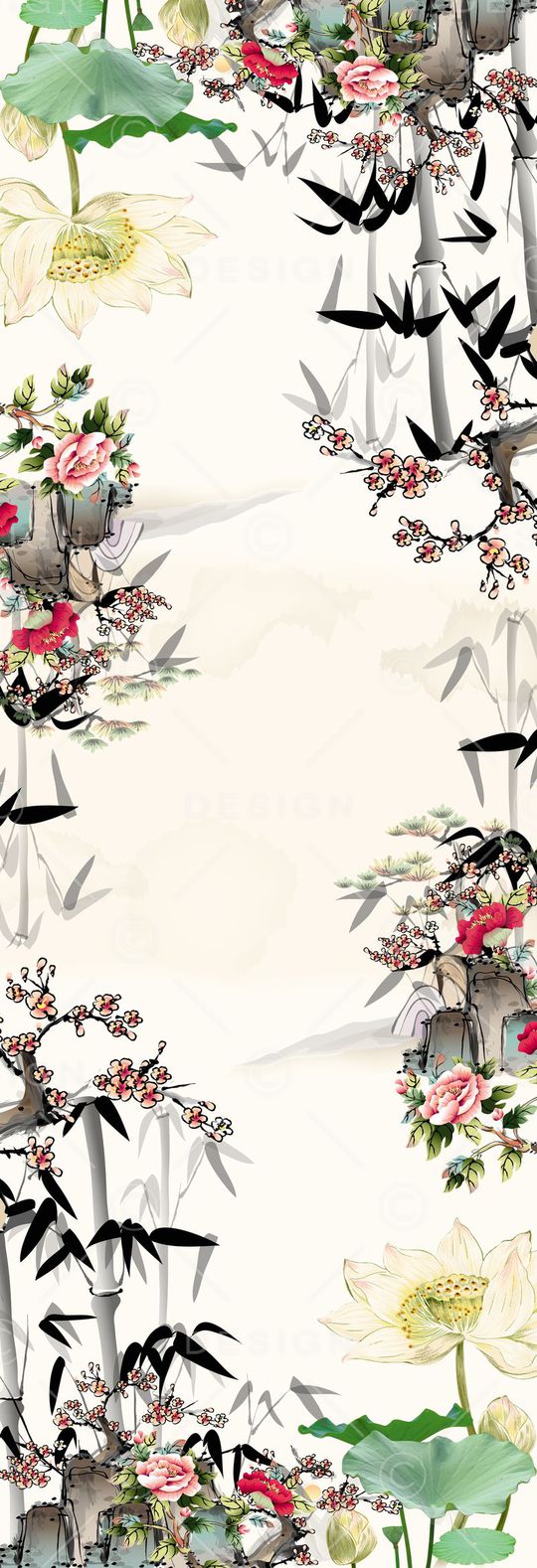 国画牡丹长围巾印花华亿平台图片