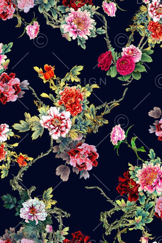 牡丹花印花华亿平台图片