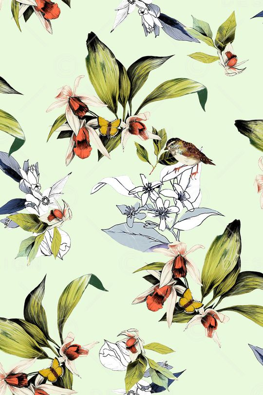 热带花卉印花华亿平台图片