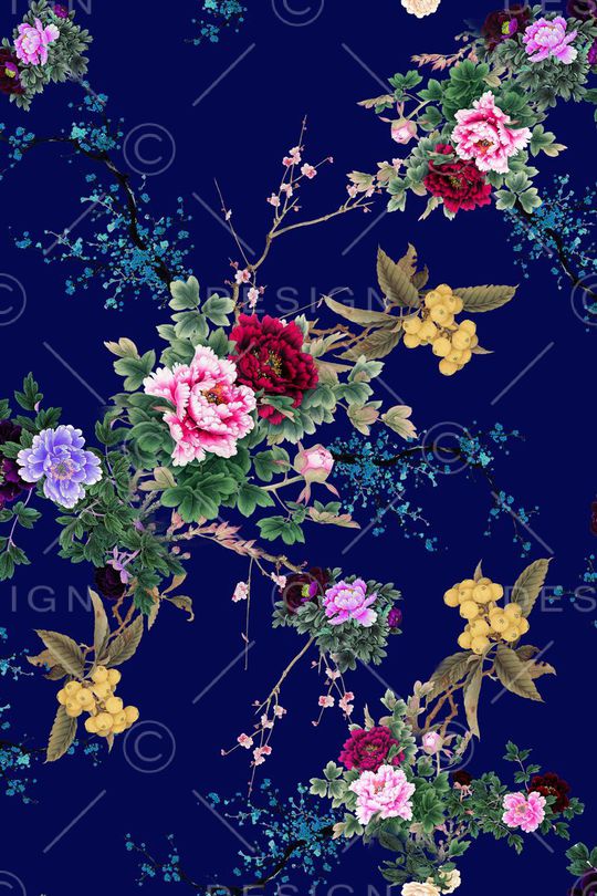 中国风花卉印花华亿平台图片