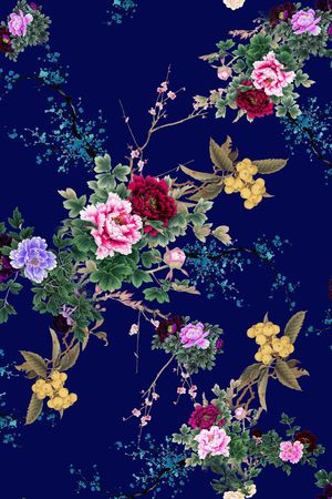 中国风花卉印花华亿平台图片