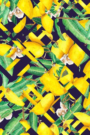 手绘柠檬芒果印花华亿平台图片