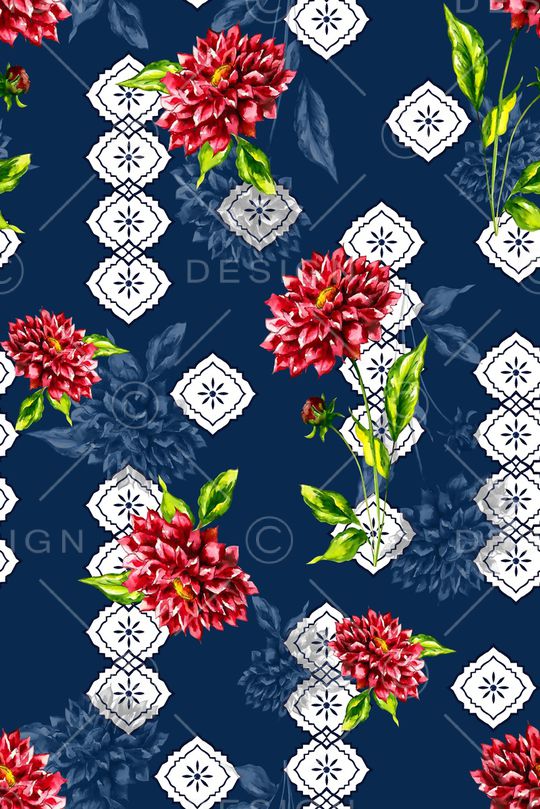 抽象手绘满版民族风印花华亿平台图片