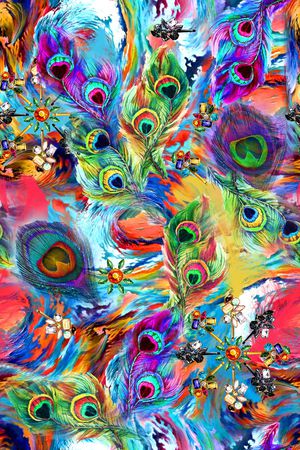 孔雀羽毛印花华亿平台图片