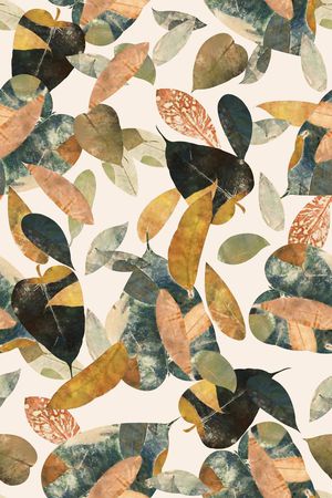 抽象手绘满版树叶花卉印花华亿平台图片