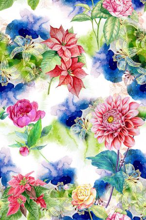 时尚抽象手绘水彩画花卉数码印花印花华亿平台图片