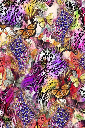 数码时尚炫彩豹纹蝴蝶底印花华亿平台图片