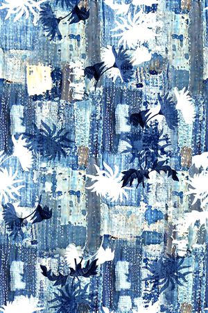 抽象手绘满版青花花卉印花华亿平台图片