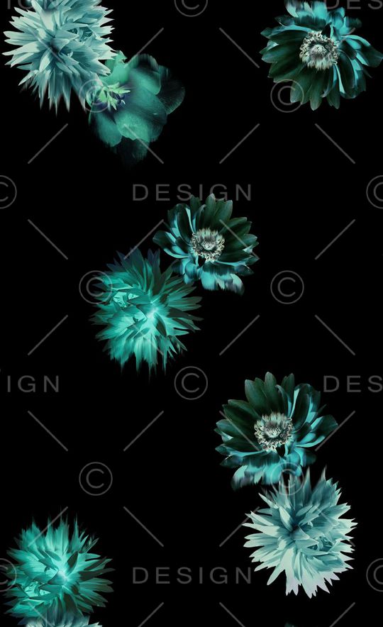 黑底花卉印花华亿平台图片