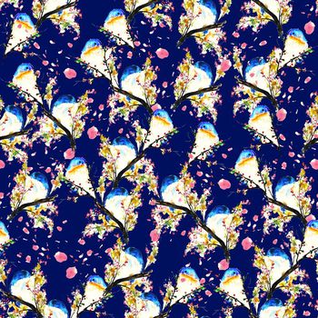 653440-梅花小鸟花瓣蓝