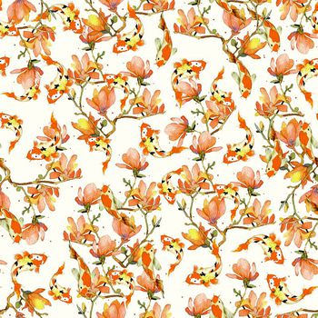 653514-花卉红鲤鱼黄