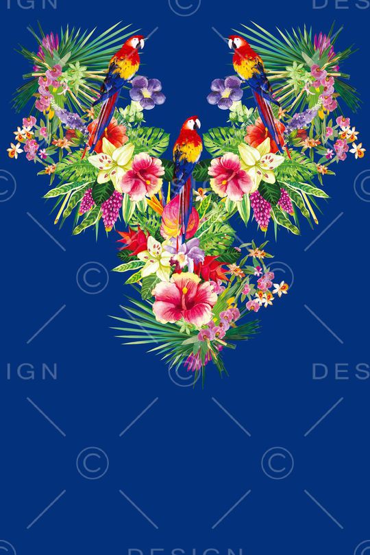 热带植物花卉鸟印花华亿平台图片