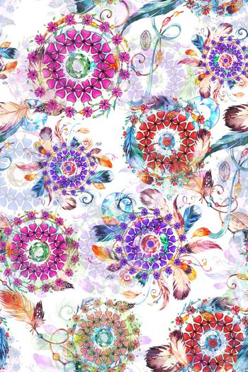 653580-时尚环形羽毛花纹 花朵 珠宝宝石