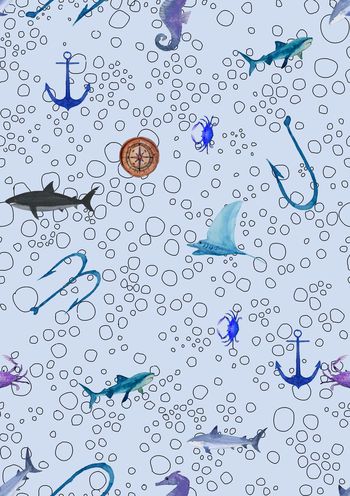 水彩鲨鱼印花华亿平台图片