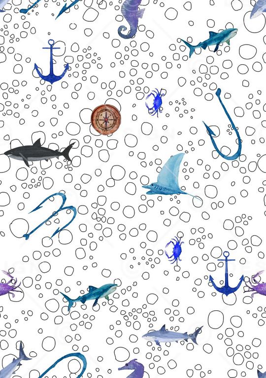 水彩鲨鱼印花华亿平台图片