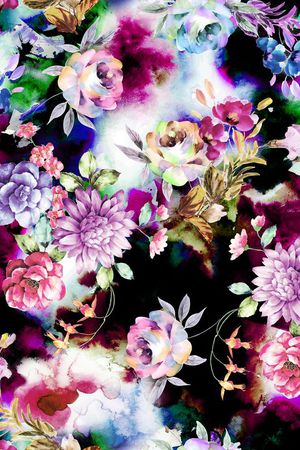 时尚数码手绘花女装花卉印花华亿平台图片