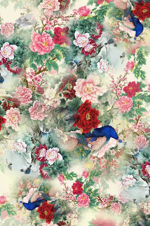 中国风花卉印花华亿平台图片