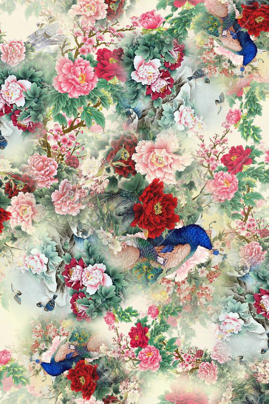 中国风花卉印花华亿平台图片