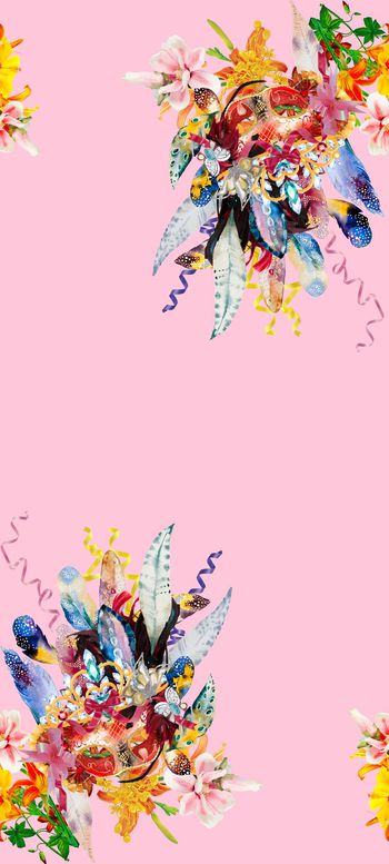 654565-时尚面具羽毛花卉珠宝 丝带宝石