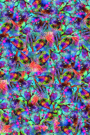 抽象豹纹动物纹小鸟树枝印花华亿平台图片