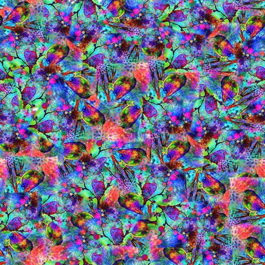 抽象豹纹动物纹小鸟树枝印花华亿平台图片