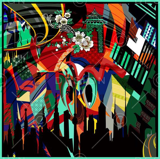 不规则几何印花华亿平台图片