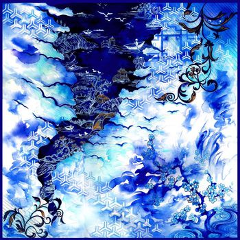 青花瓷印花华亿平台图片