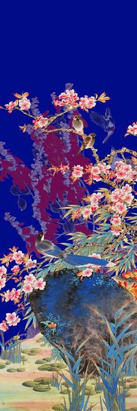 时尚手绘水彩画山水画花鸟数码印花印花华亿平台图片