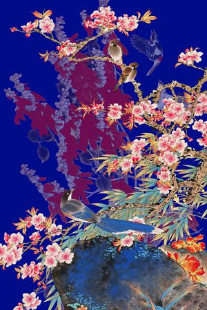 时尚手绘水彩画山水画花鸟数码印花印花华亿平台图片