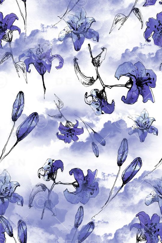 水墨花卉印花华亿平台图片