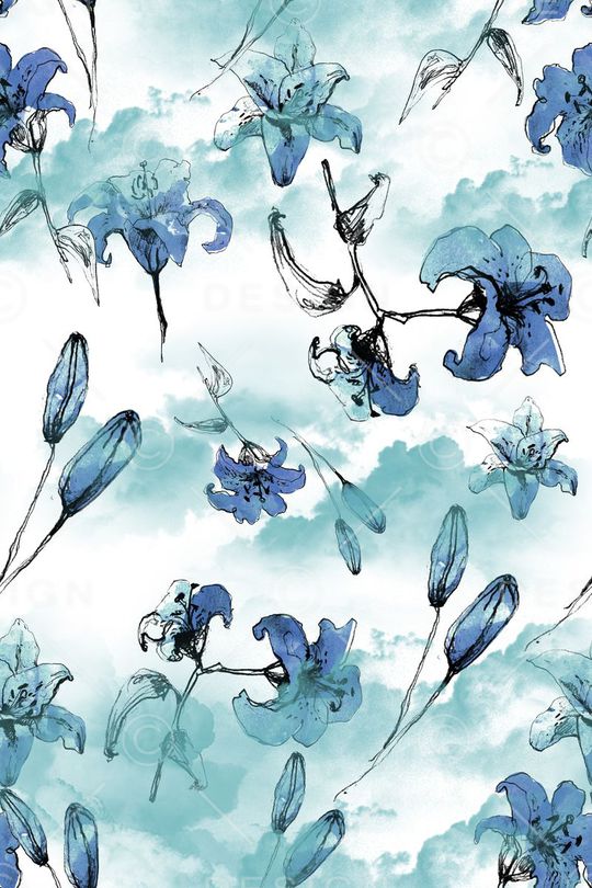 水墨花卉印花华亿平台图片