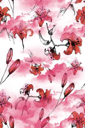 水墨花卉印花华亿平台图片