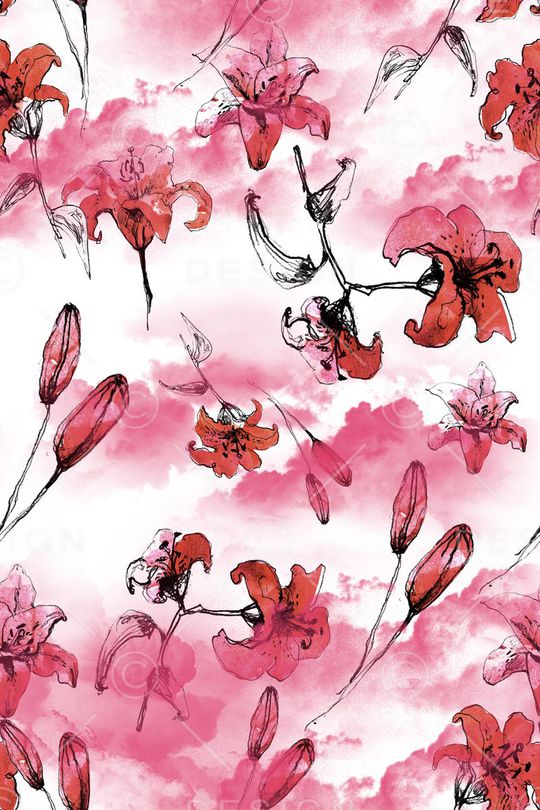 水墨花卉印花华亿平台图片