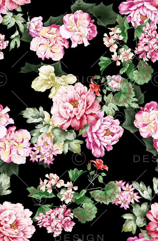 时尚抽象手绘女装裙子花卉数码印花印花华亿平台图片