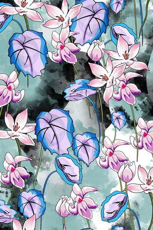 手绘水彩花卉印花华亿平台图片