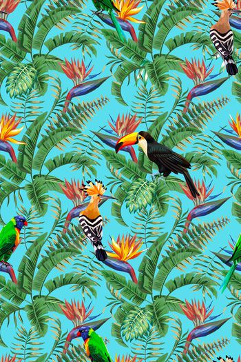 658077-热带 植物花鸟 鹦鹉