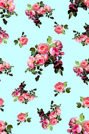 抽象手绘满版玫瑰花卉印花华亿平台图片