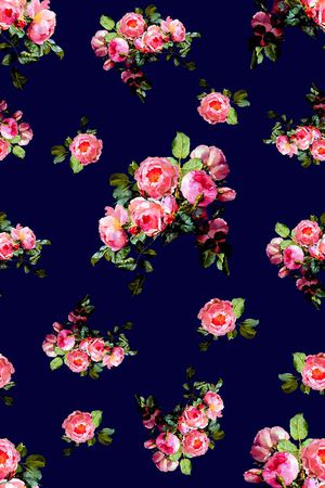 抽象手绘满版玫瑰花卉印花华亿平台图片