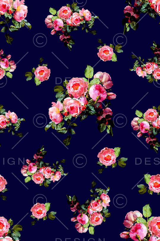 抽象手绘满版玫瑰花卉印花华亿平台图片