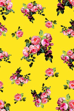 抽象手绘满版玫瑰花卉印花华亿平台图片