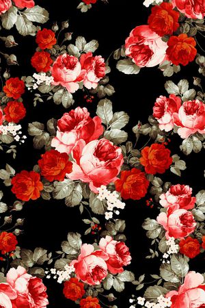 时尚潮流女装抽象手绘玫瑰花牡丹花印花印花华亿平台图片