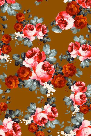 时尚潮流女装抽象手绘玫瑰花牡丹花印花印花华亿平台图片